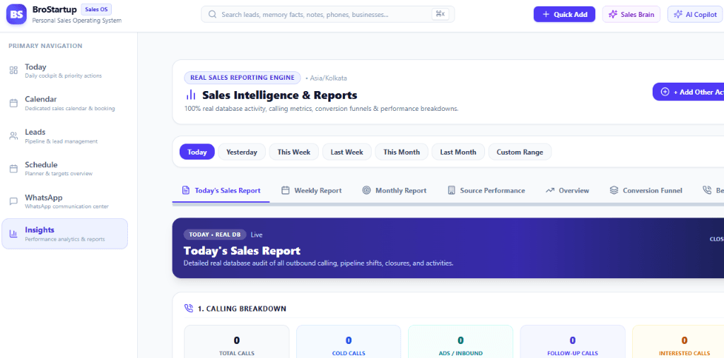 BroStartup – SalesOS secondary view preview
