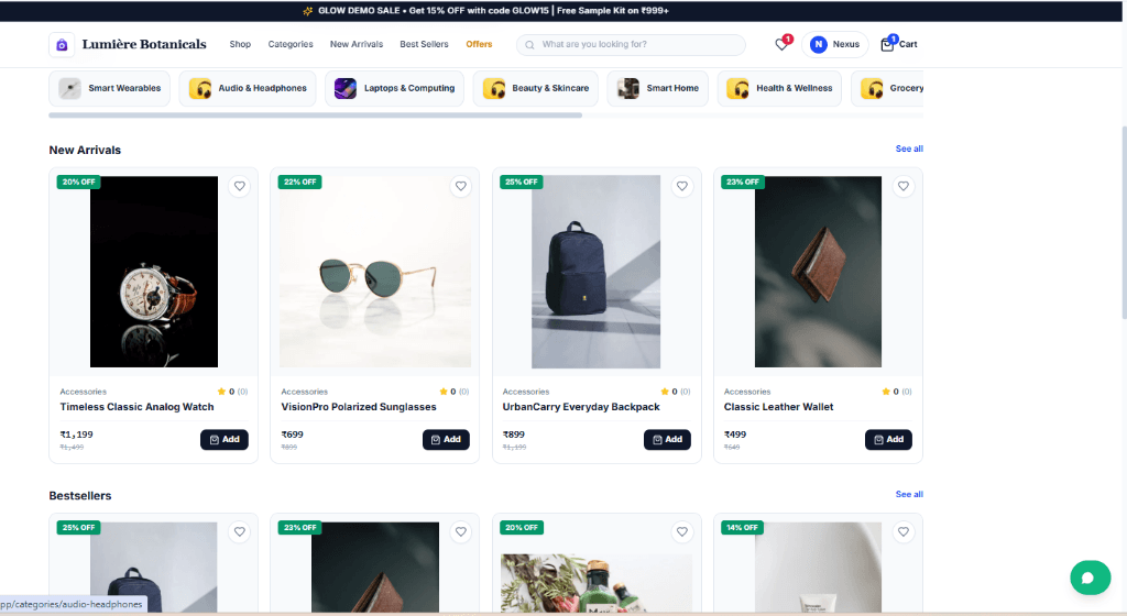 Lumière Botanicals main interface preview